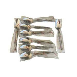 8 Vintage Granada National Stainless Japan Flatware Black Accent- Spoons-Soup